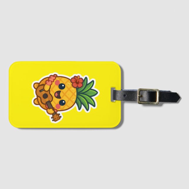 Smiling Kawaii Ananas - tropisch Gepäckanhänger (Vorderseite (Horizontal))