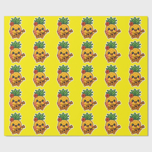 Smiling Kawaii Ananas - tropisch Geschenkpapier (Flach)