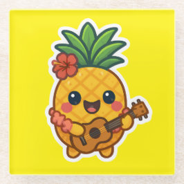Smiling Kawaii Ananas - tropisch Glasuntersetzer