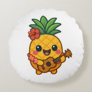 Smiling Kawaii Ananas - tropisch Rundes Kissen