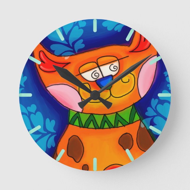 Smiling Orange Tabby Cat Runde Wanduhr (Vorderseite)