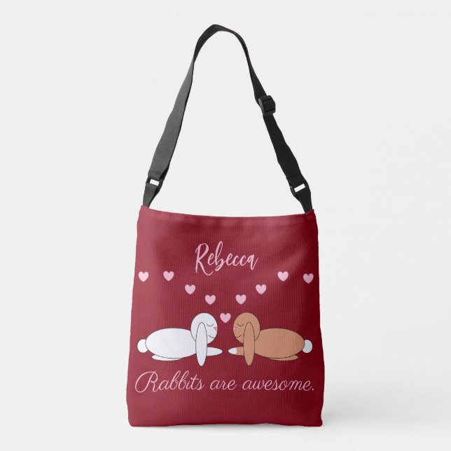 Smiling Rabbits in Love: Maroon Tragetaschen Mit Langen Trägern (Rückseite)