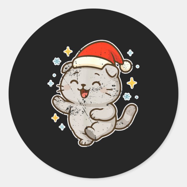 Smiling Santa Cat Holiday Cheer  Runder Aufkleber (Vorderseite)
