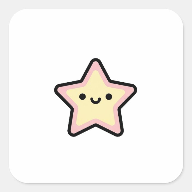 Smiling Star – Cute Kawaii Illustration Quadratischer Aufkleber (Vorderseite)