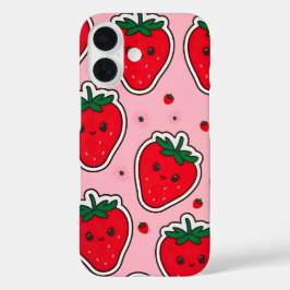 Smiling Strawberry Niedlich Kawaii iPhone 16 Hülle