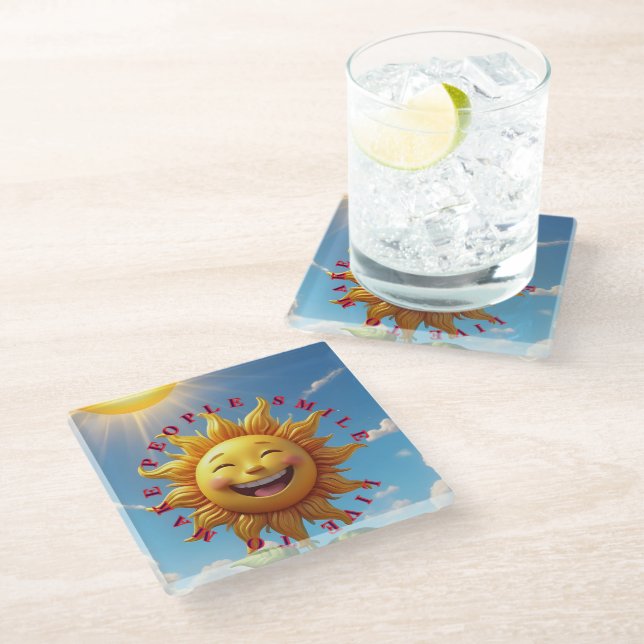 "Smiling Sun Coasters – Spread Joy with Eve Glasuntersetzer (Schrägansicht)