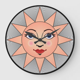 Smiling Sun Face Astronomy Symbol Große Wanduhr