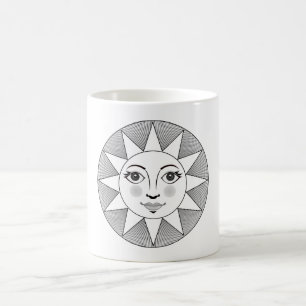 Smiling Sun Gesicht Schwarz-Weiß Astronomie Symbol Kaffeetasse