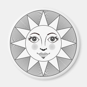 Smiling Sun Gesicht Schwarz-Weiß Astronomie Symbol Magnet