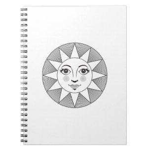 Smiling Sun Gesicht Schwarz-Weiß Astronomie Symbol Notizblock