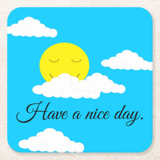 Smiling Sun with Puffy Clouds: Rechteckiger Pappuntersetzer