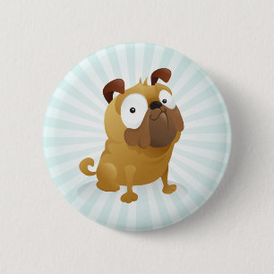 Smirking Mops - hellblauer Hintergrund Button