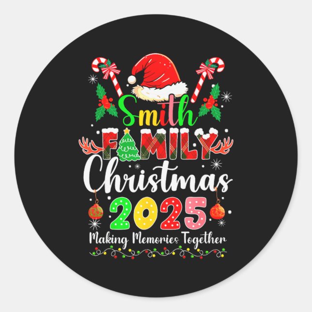 Smith Family Christmas 2025 Matching Santa Hat Xma Runder Aufkleber (Vorderseite)