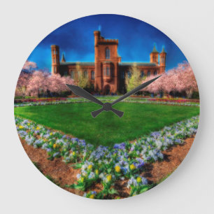 Smithsonian Castle Garden Cherry Blossoms Große Wanduhr