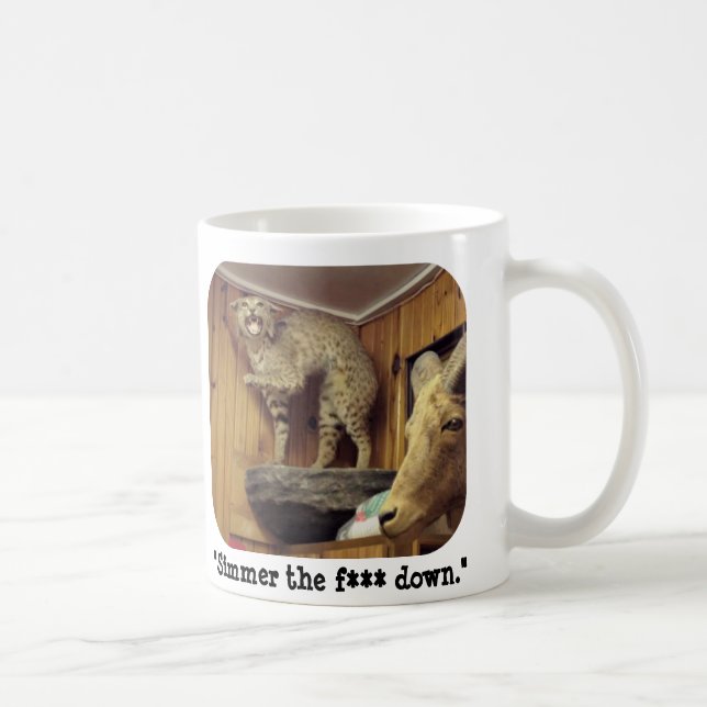 Smokey, das der Rotluchs sagt, dass "unten sieden Kaffeetasse (Rechts)
