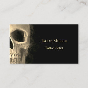 Smokey Half Skull Gothic Black Beige Tattoo Shop Visitenkarte