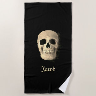 Smokey Skull Beige Black Gothic Grunge Design Strandtuch