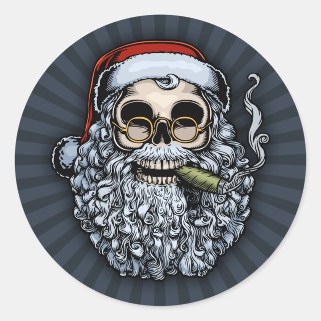 Smokin' Santa Skull Runder Aufkleber (Vorderseite)