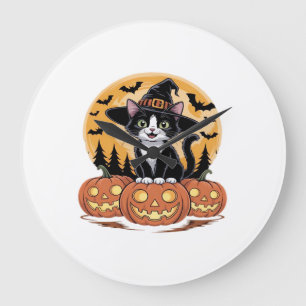 Smoking-Cat Halloween Hexe Süße Kürbisse Essential Große Wanduhr