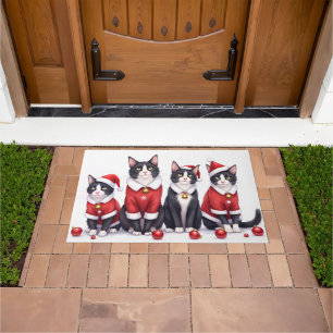 Smoking-Cat-Weihnachtskleid mit Santa-Hut Fußmatte