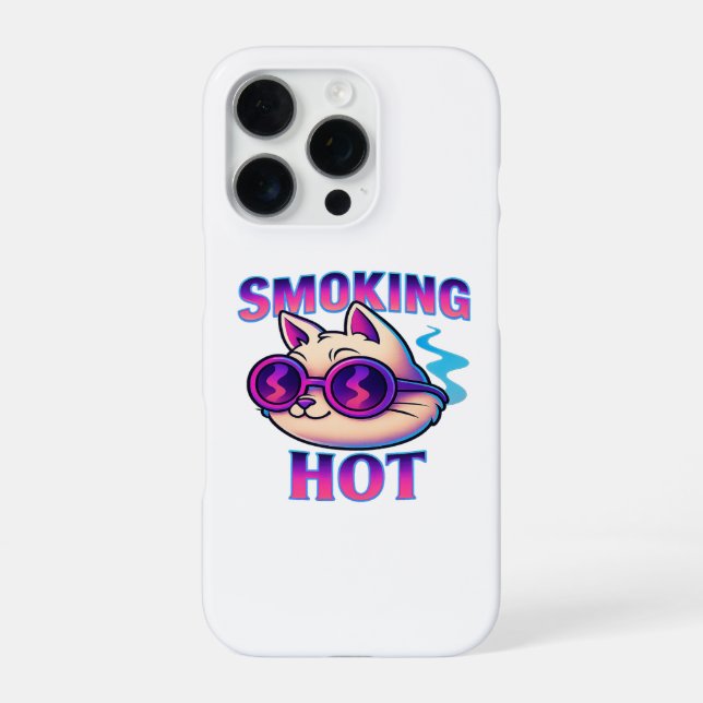 Smoking Hot | Funny Neon Cat Retro iPhone 16 Pro Hülle (Rückseite)