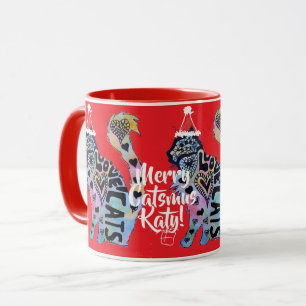 Smoking-Katze Merry Catsmus Roter Weihnachtsbecher Tasse