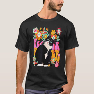 Smoking-Katze Retro 60er 70er Jahre Vibe Blumen Fr T-Shirt