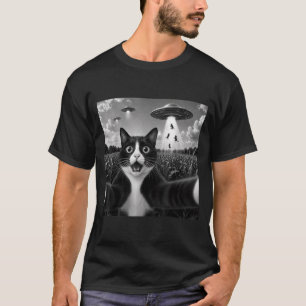Smoking-Katze Selfie mit UFO-Alien Lustig T-Shirt