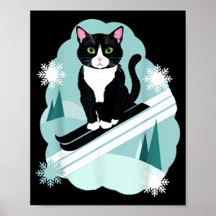 Smoking-Katzen und Skifahren Schnee Wintersportfan Poster