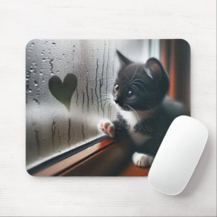 Smoking-Kostüm-Kätzchen mit einem Herz am Fenster Mousepad