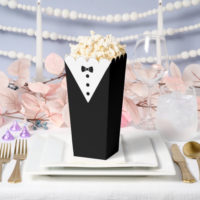 Smoking-Popcorn-Boxen mit schwarzer Fliege Geschenkschachtel (Hochzeit)