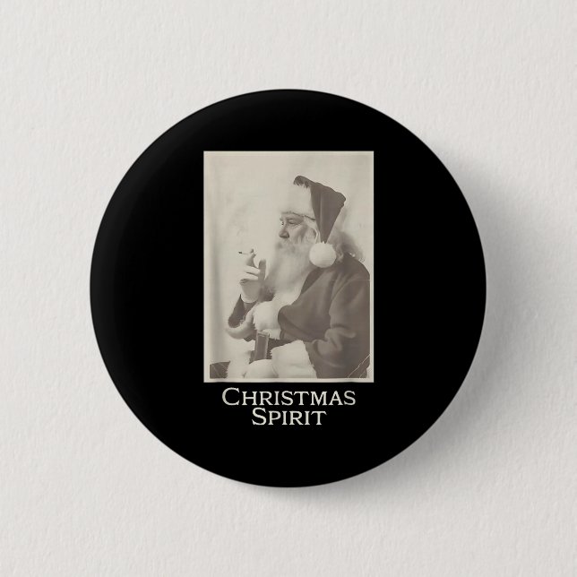 Smoking Santa, Funny Christmas Srit  Button (Vorderseite)
