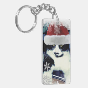 Smoking Santa Katze Weihnachtsschlüsselanhänger Schlüsselanhänger