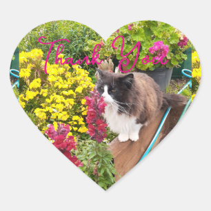Smoking Schwarz Weiß Katze Rot Gelbe Blume Danke Herz-Aufkleber