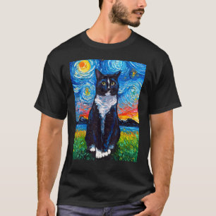 Smoking Schwarz-Weiß-Katze Sternennacht Kunst von T-Shirt