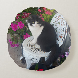 Smokingjacke Katze Marone Dunkles Rosa Katzen und  Rundes Kissen