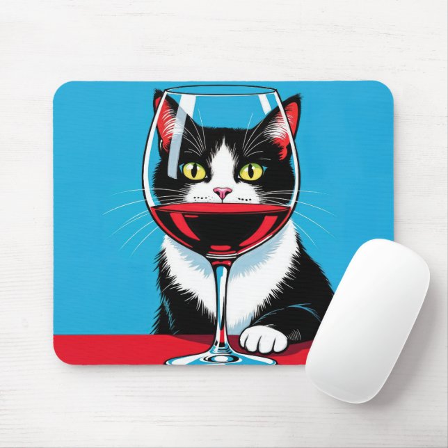 Smokingkatze hinter einem Weinglas Mousepad (Mit Mouse)