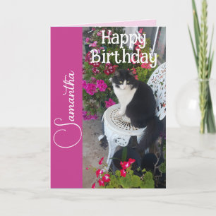 Smokingkatze Katzen und Blumen Mädchen Name Geburt Karte