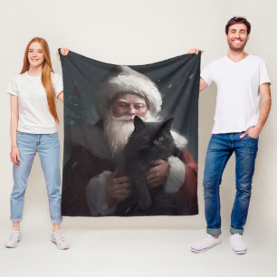 Smokingkatze mit Santa Claus Festliches Weihnachte Fleecedecke