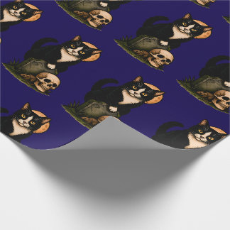 Smokingkatze und Totenkopf Süßes Gothic-Friedhofsd Geschenkpapier