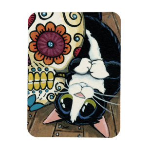 Smokings-Katzen-und Zuckerschädel-Illustration Magnet