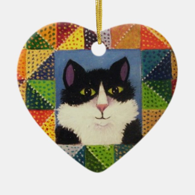 Smokings-Katzen-Weihnachtsverzierung Keramikornament (Vorne)
