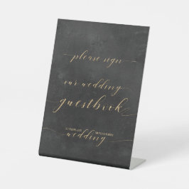 Smoky Black & Gold Elegante Wedding Guest Book Sockelschild