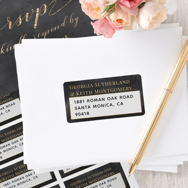 Smoky Black Gold Elegante Wedding UAWG Return Mail Adressaufkleber (Von Creator hochgeladen)