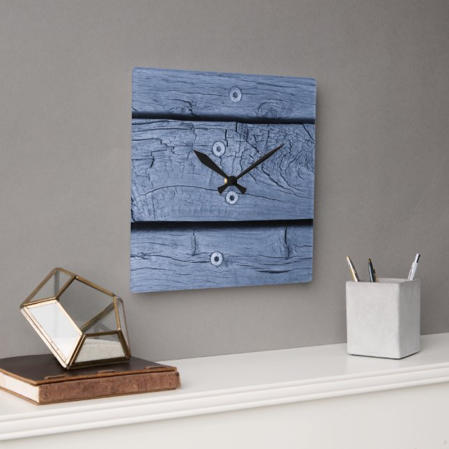 Smoky Blue Wood Planks Quadratische Wanduhr (Büro)