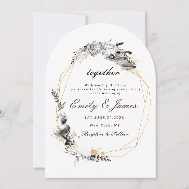 Smoky Frame Gold schick Hochzeit Einladung (Vorderseite)