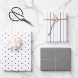 Smoky, graue Polka Dot und gestreift und fest Geschenkpapier Set