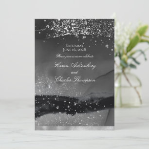 Smoky Gray Black & Sparkling Silver Modern Wedding Einladung