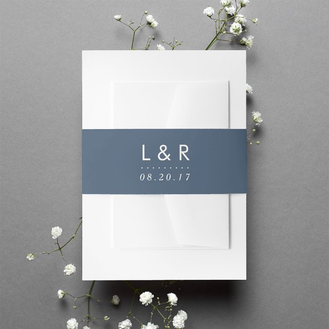 Smoky Navy Blue und ElfenbeinWedding Monogram Einladungsbanderole (Von Creator hochgeladen)