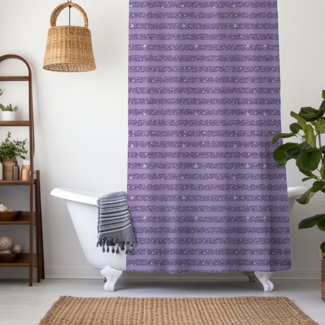 Smoky Plum Glitter Style Horizontal Stripes Duschvorhang (Von Creator hochgeladen)